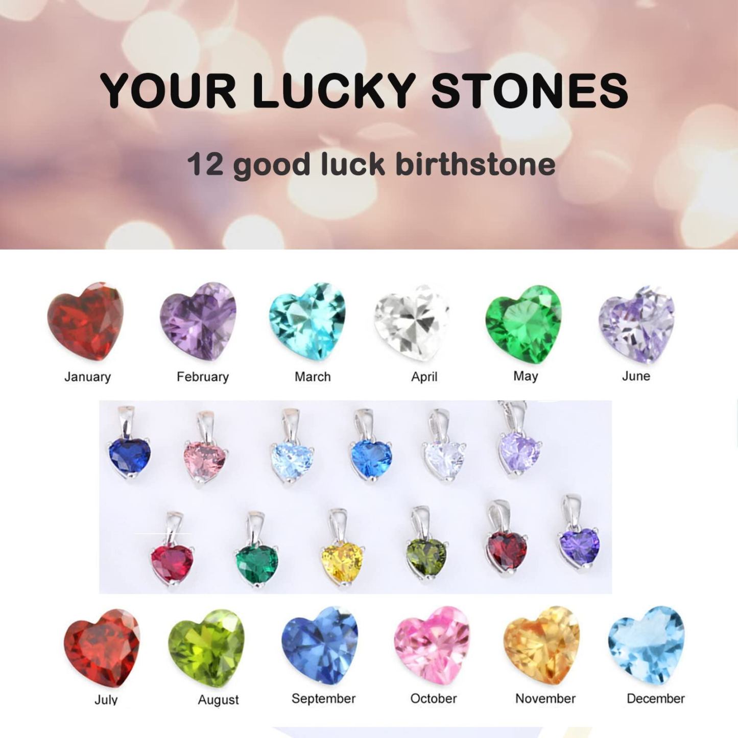 Heart Shaped Cubic Zirconia Birthstone Necklace in Sterling Silver-YAFEINI Personalized Jewelry