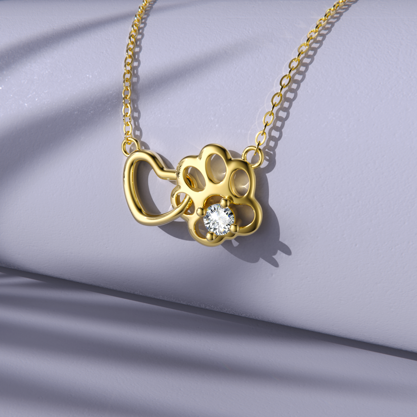 Cubic Zirconia Paw Pendant Birthstone Necklace in Gold Vermeil-YAFEINI Personalized Jewelry