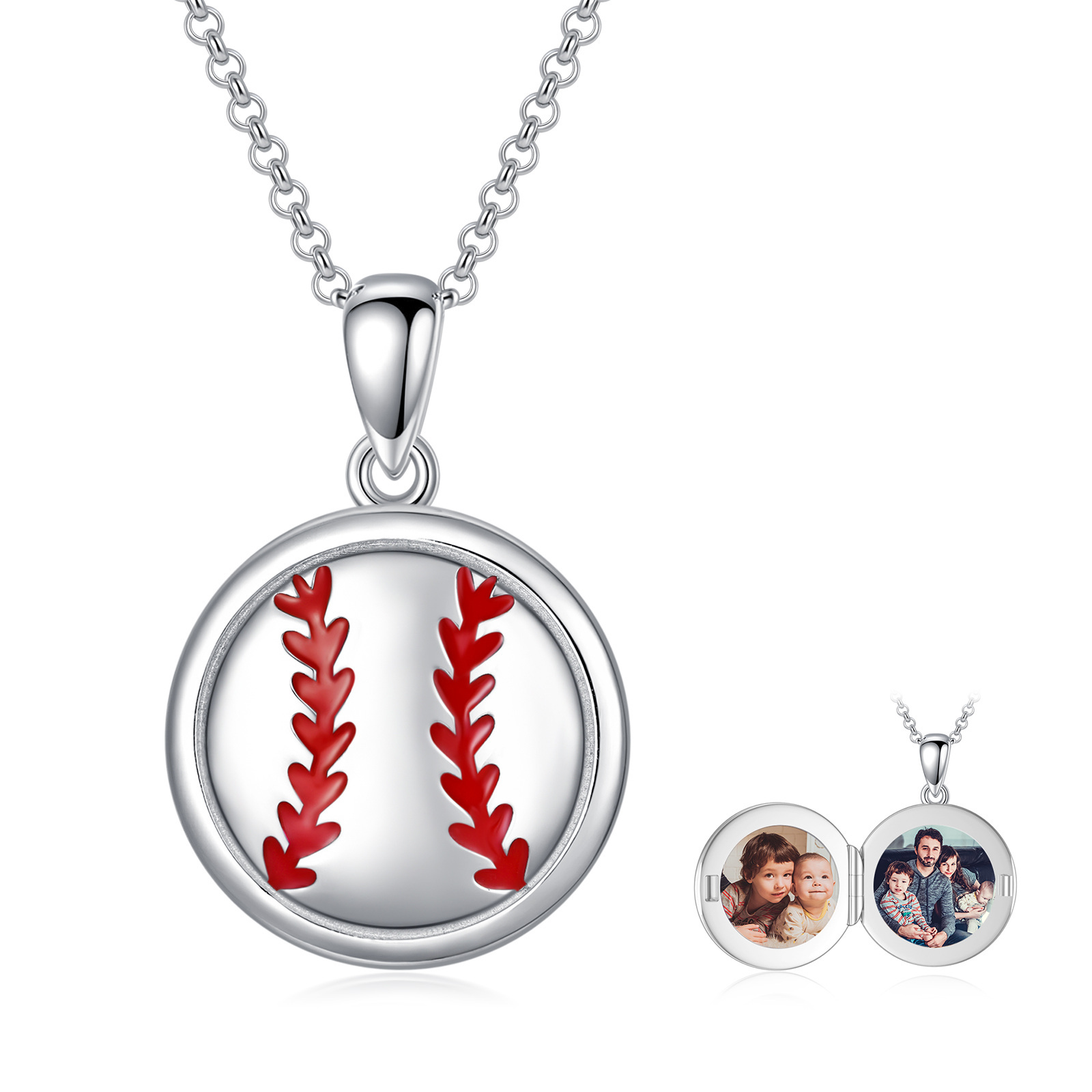 Baseball Pendant Photo Necklace in Sterling Silver-YAFEINI Personalized Jewelry