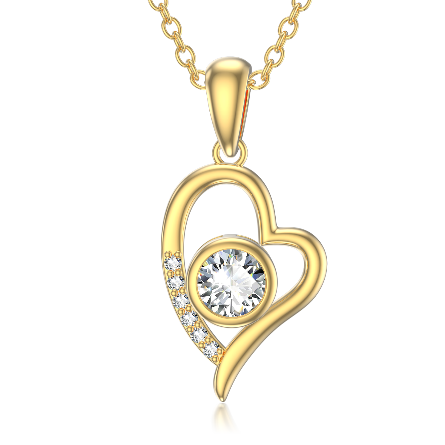 Cubic Zirconia Heart Pendant Birthstone Necklace in Gold Vermeil-YAFEINI Personalized Jewelry