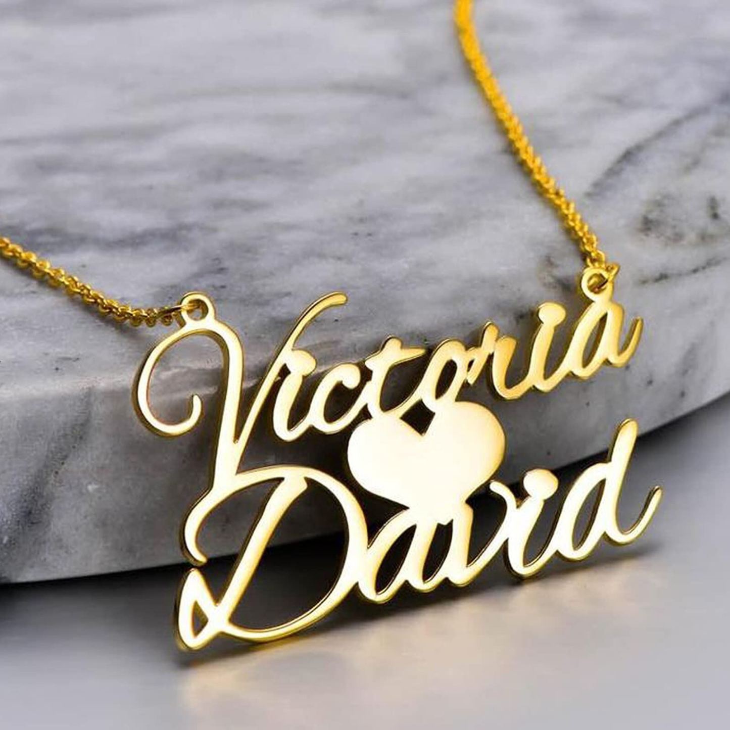 Distinctive Name Heart Necklace in 14K Solid Gold-YAFEINI Personalized Jewelry