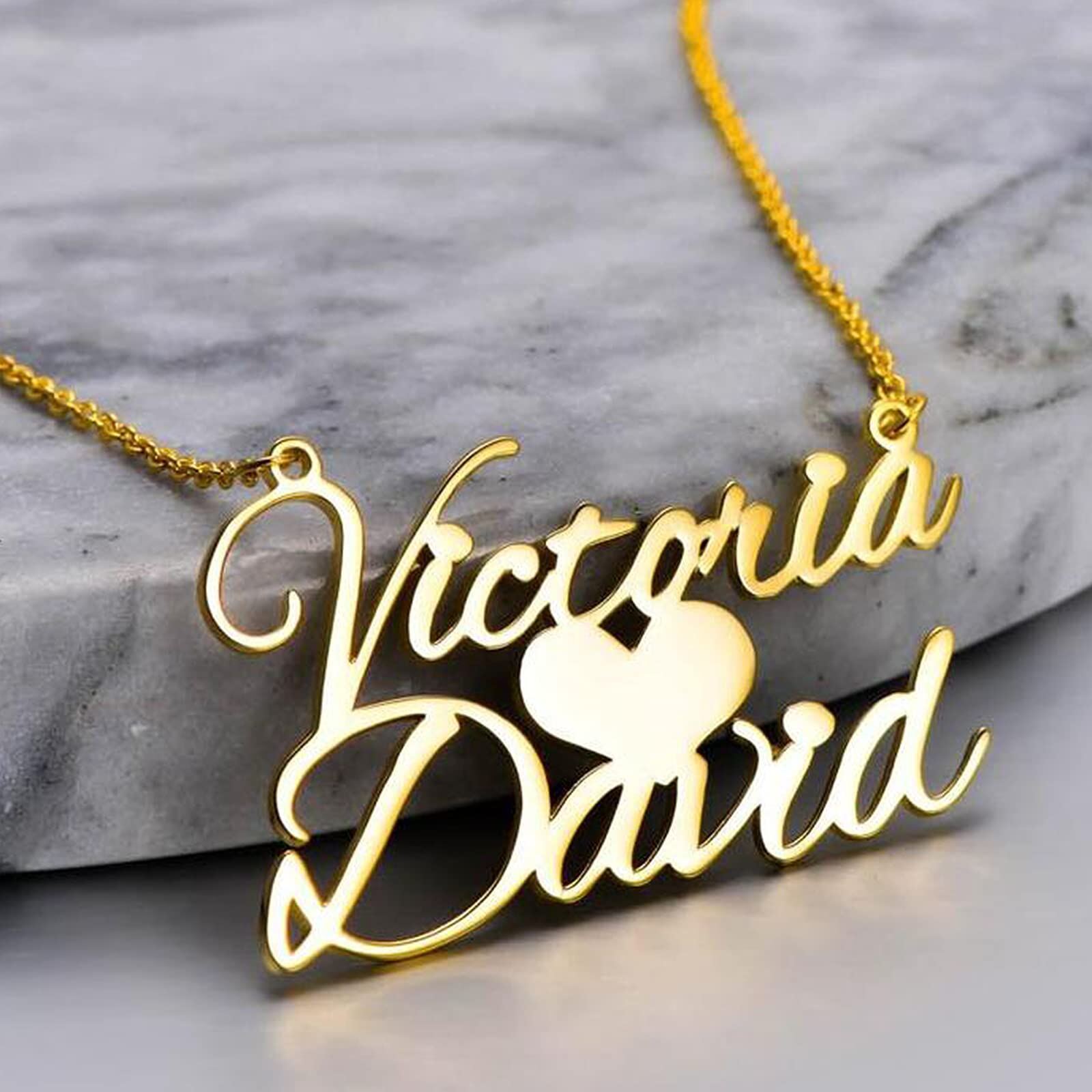 Distinctive Name Heart Necklace in 14K Solid Gold-YAFEINI Personalized Jewelry