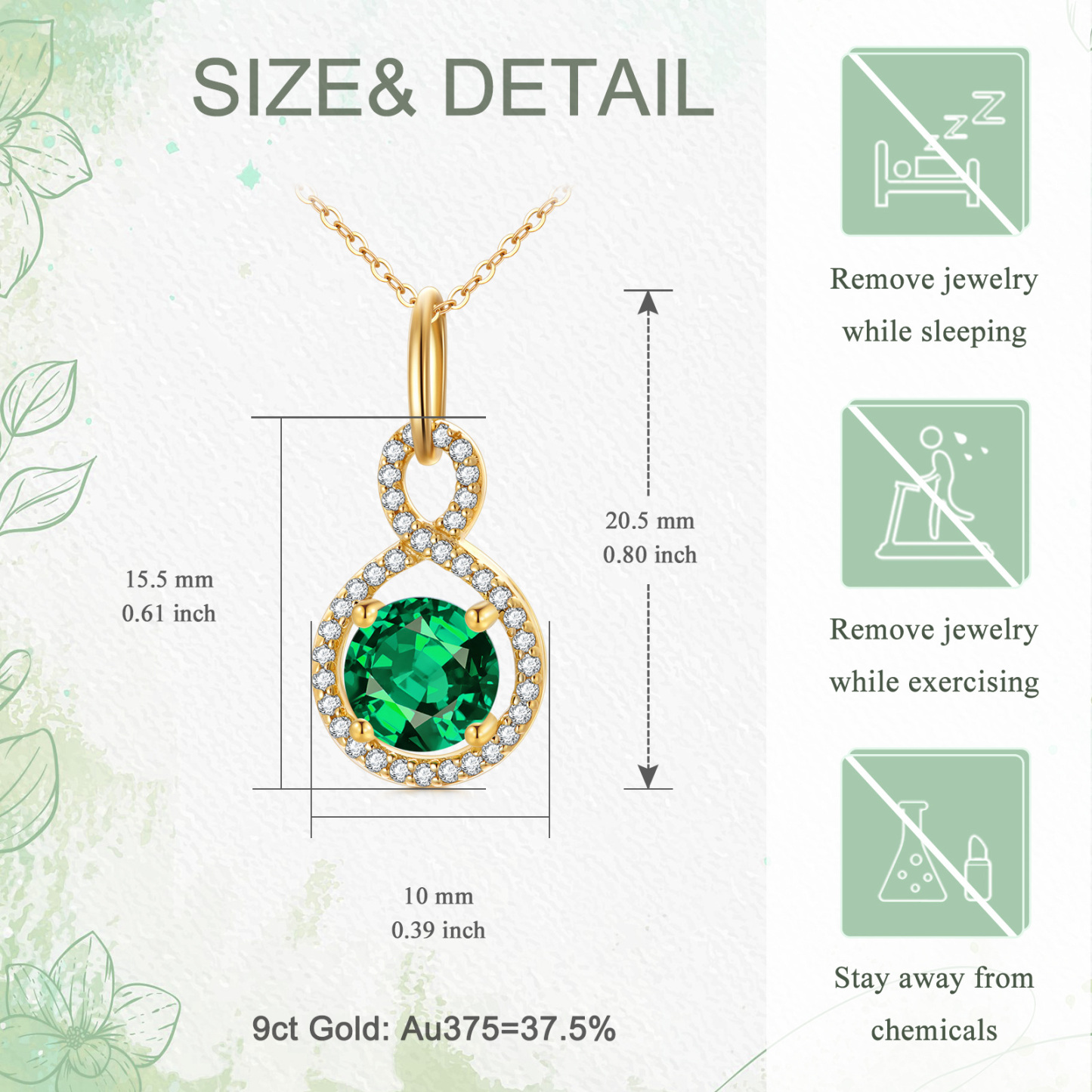 Cubic Zirconia Birthstone Necklace in 14K Solid Gold-YAFEINI Personalized Jewelry