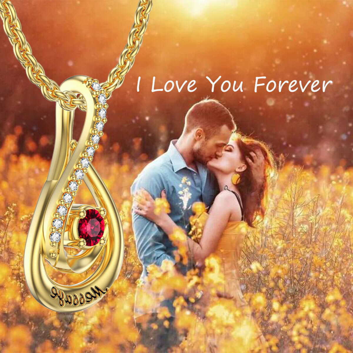 Heart Shaped Cubic Zirconia Personalized Birthstone Necklace in 14K Solid Gold-YAFEINI Personalized Jewelry