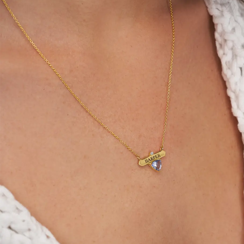 Personalized Name Necklace with Birthstone for Women in 14K Solid Gold-YAFEINI Personalized Jewelry