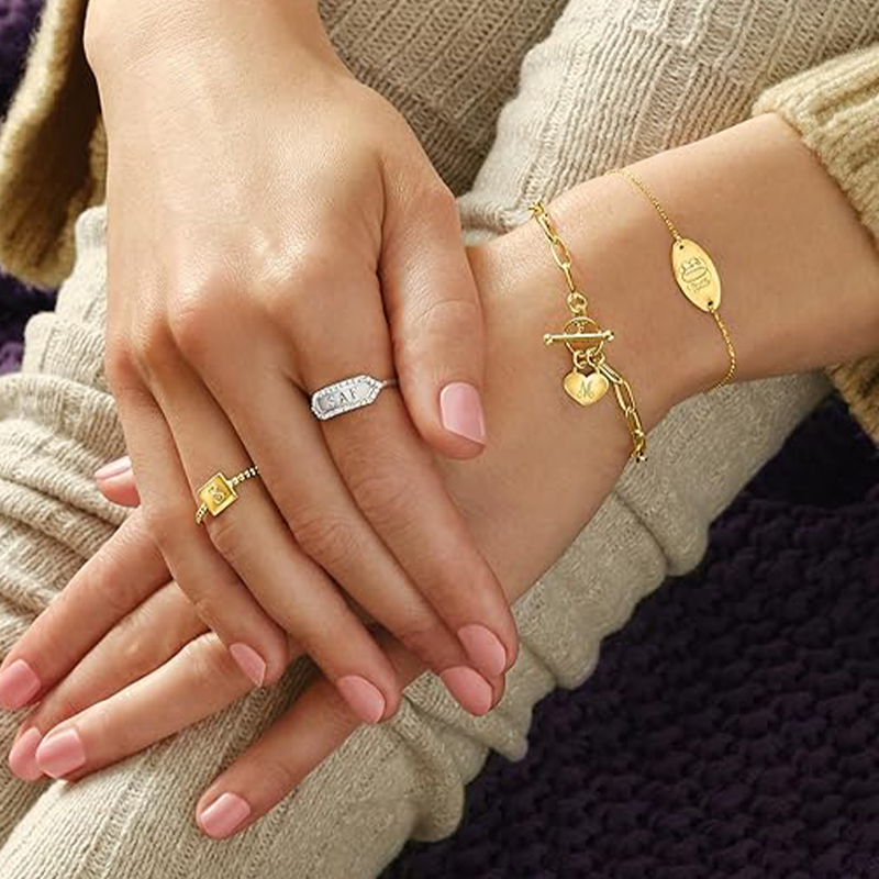 Charming Initial Heart Paperclip Bracelet in Gold Vermeil-YAFEINI Personalized Jewelry