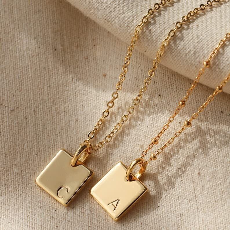 Chic Square Initial Necklace with Personalized Elegance in 14K Solid Gold-YAFEINI Personalized Jewelry
