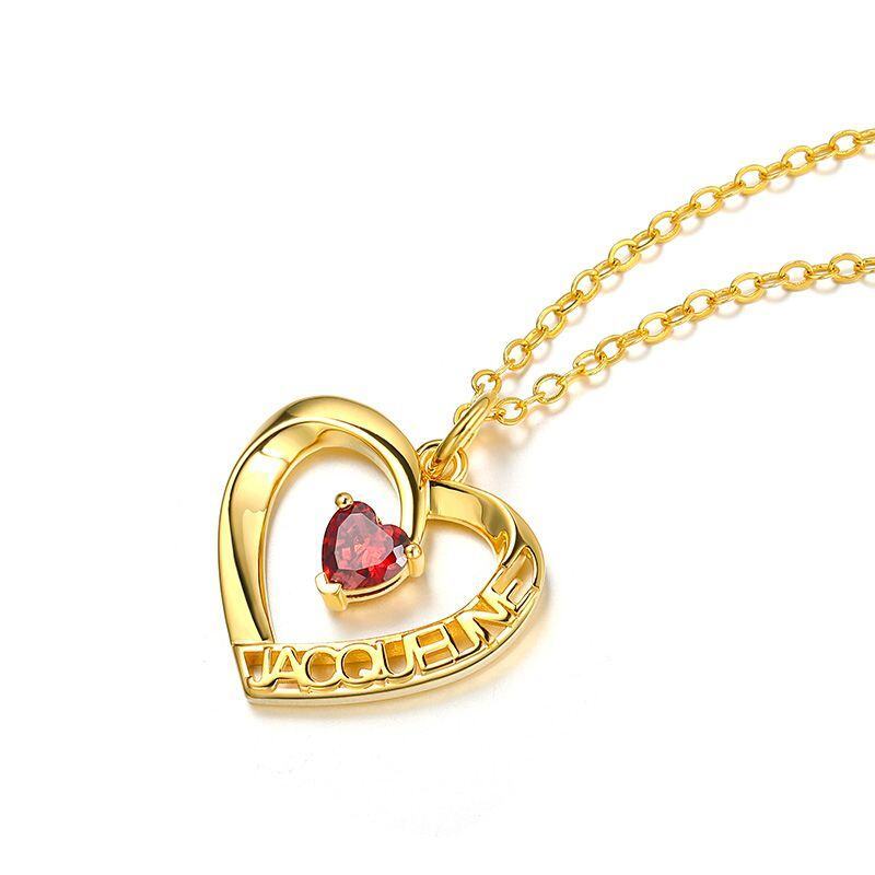 Heart Elegance Zirconia Birthstone Necklace in 14K Solid Gold-YAFEINI Personalized Jewelry