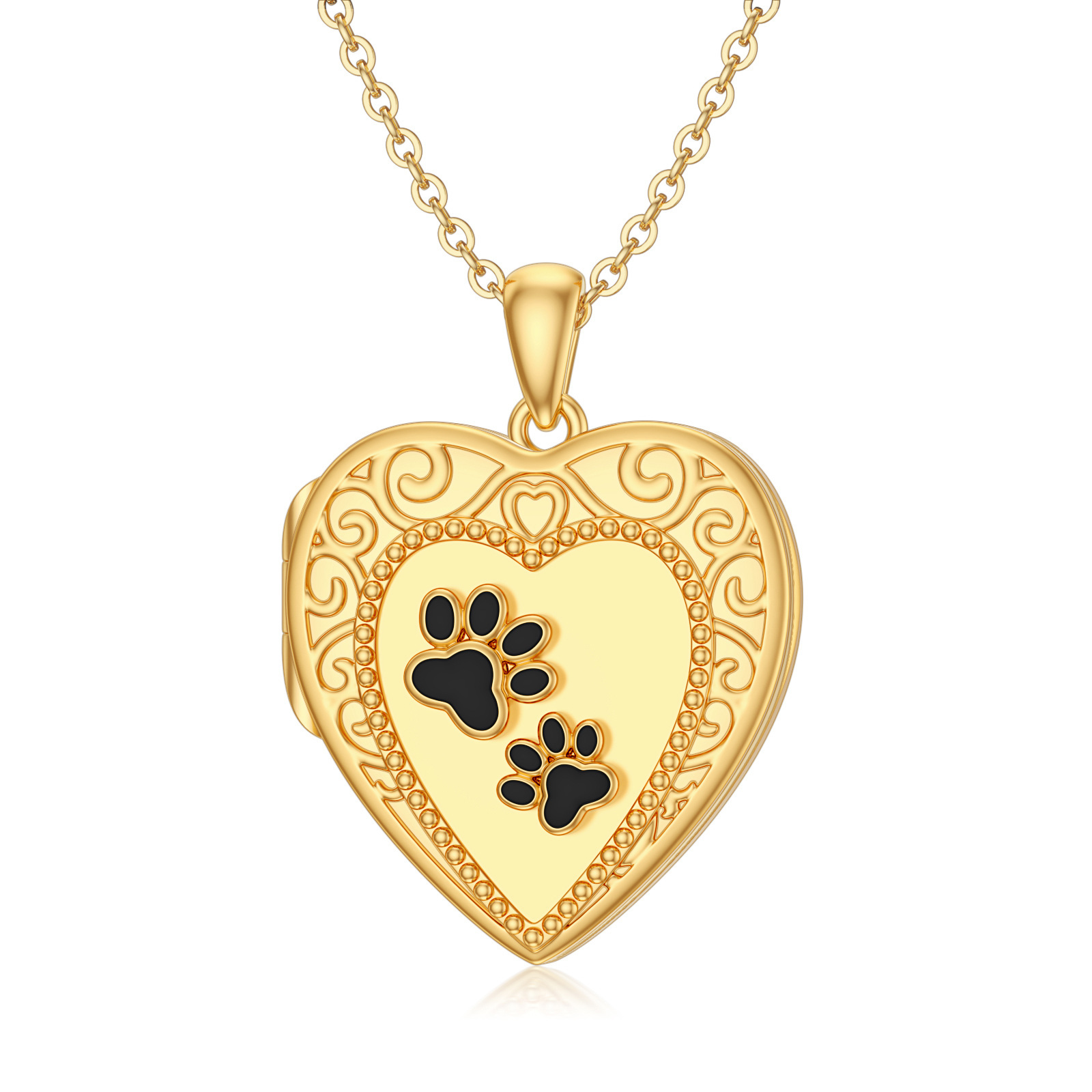 Paw Heart Pendant Personalized Photo Locket Necklace in 14K Solid Gold-YAFEINI Personalized Jewelry