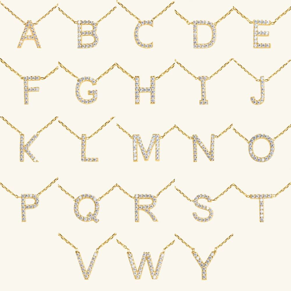Brilliant Letter Initial Necklace with Sparkling Charm in Gold Vermeil-YAFEINI Personalized Jewelry