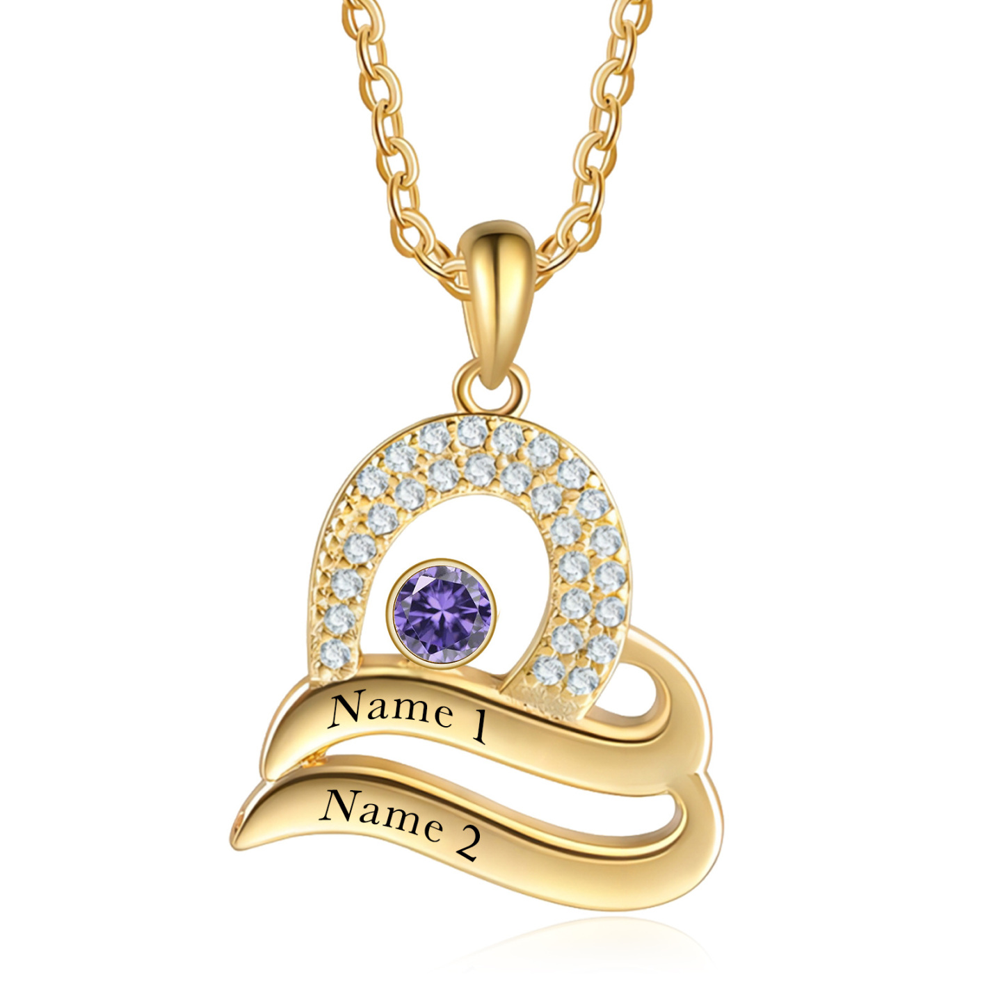 Classic Birthstone Name Pendant Necklace in 14K Solid Gold-YAFEINI Personalized Jewelry
