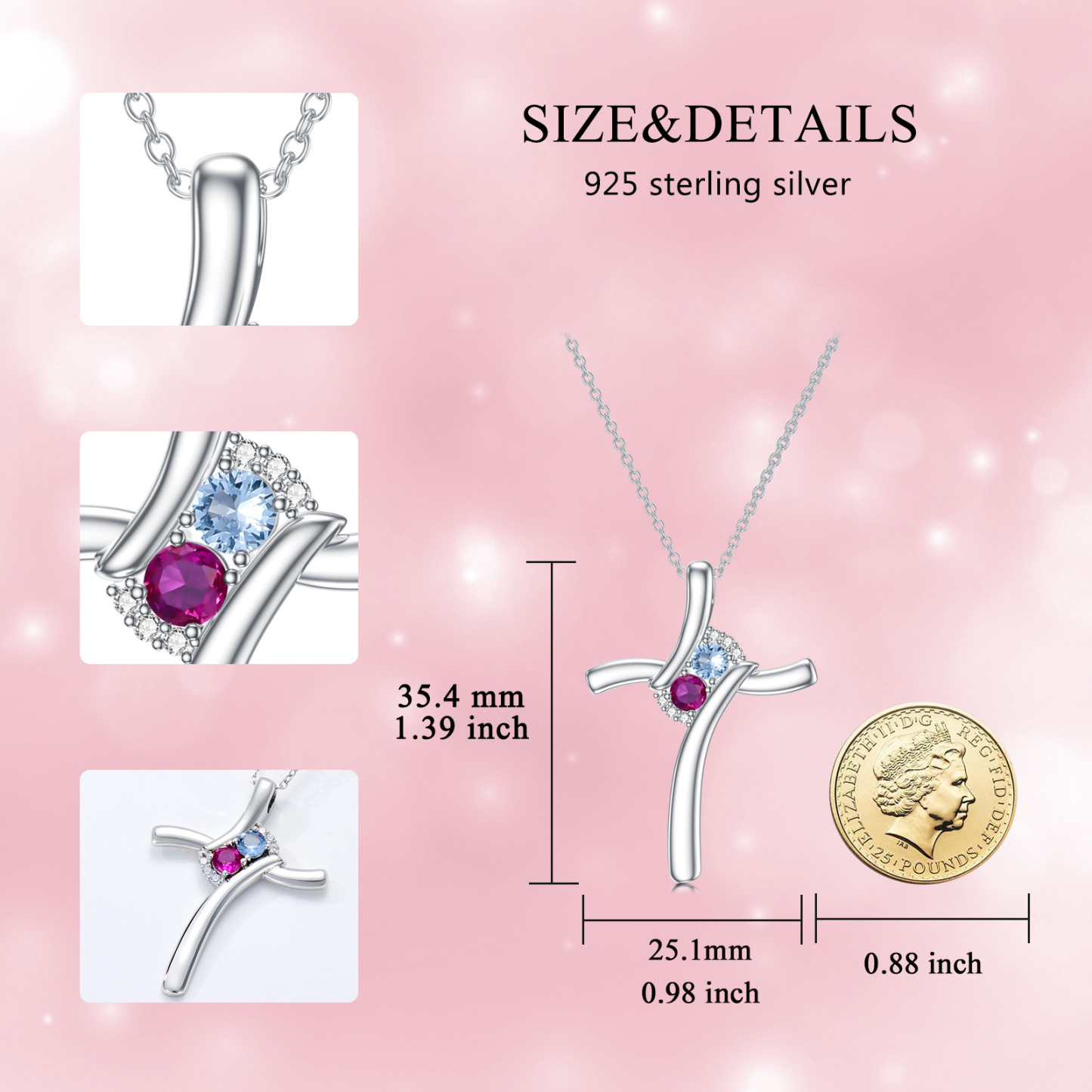 Celestial Zirconia Birthstone Cross Necklace in Sterling Silver-YAFEINI Personalized Jewelry