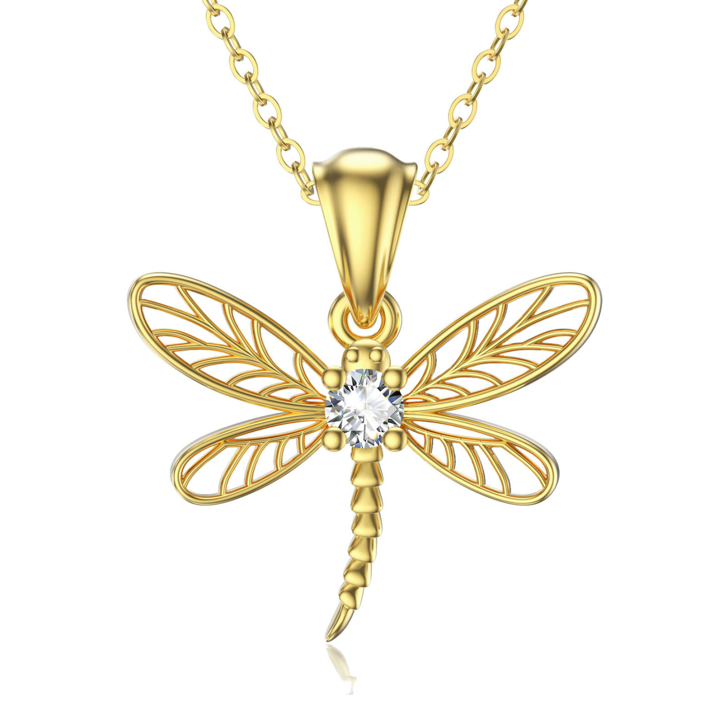 Cubic Zirconia Dragonfly Pendant Birthstone Necklace in Gold Vermeil-YAFEINI Personalized Jewelry