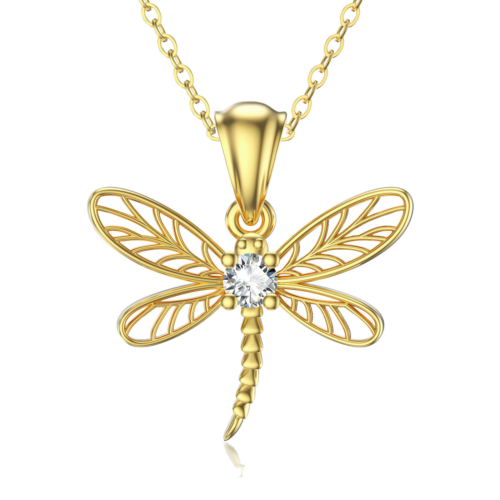 Cubic Zirconia Dragonfly Pendant Birthstone Necklace in Gold Vermeil-YAFEINI Personalized Jewelry