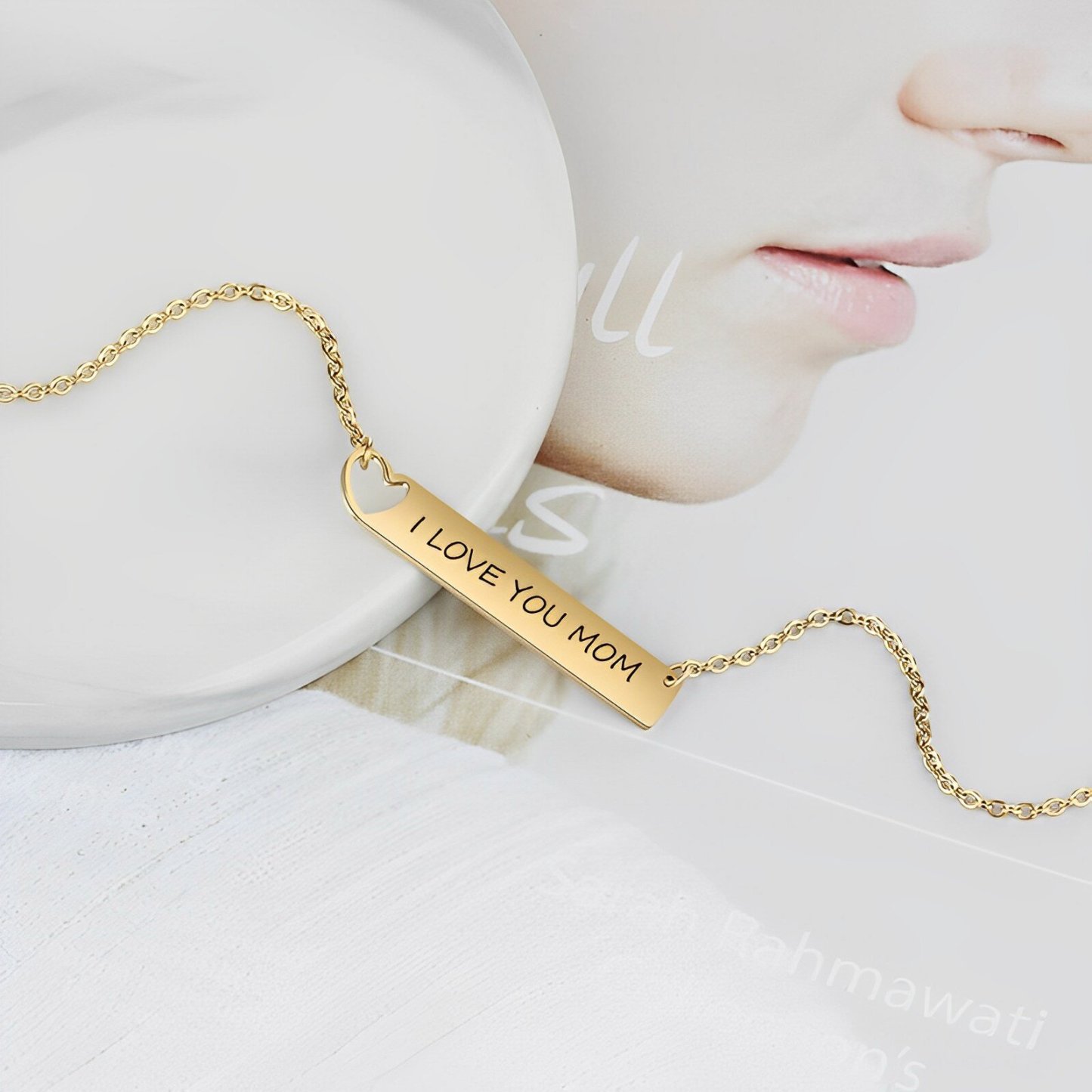 Infinite Elegance Bar Necklace with Engraving in Gold Vermeil-YAFEINI Personalized Jewelry
