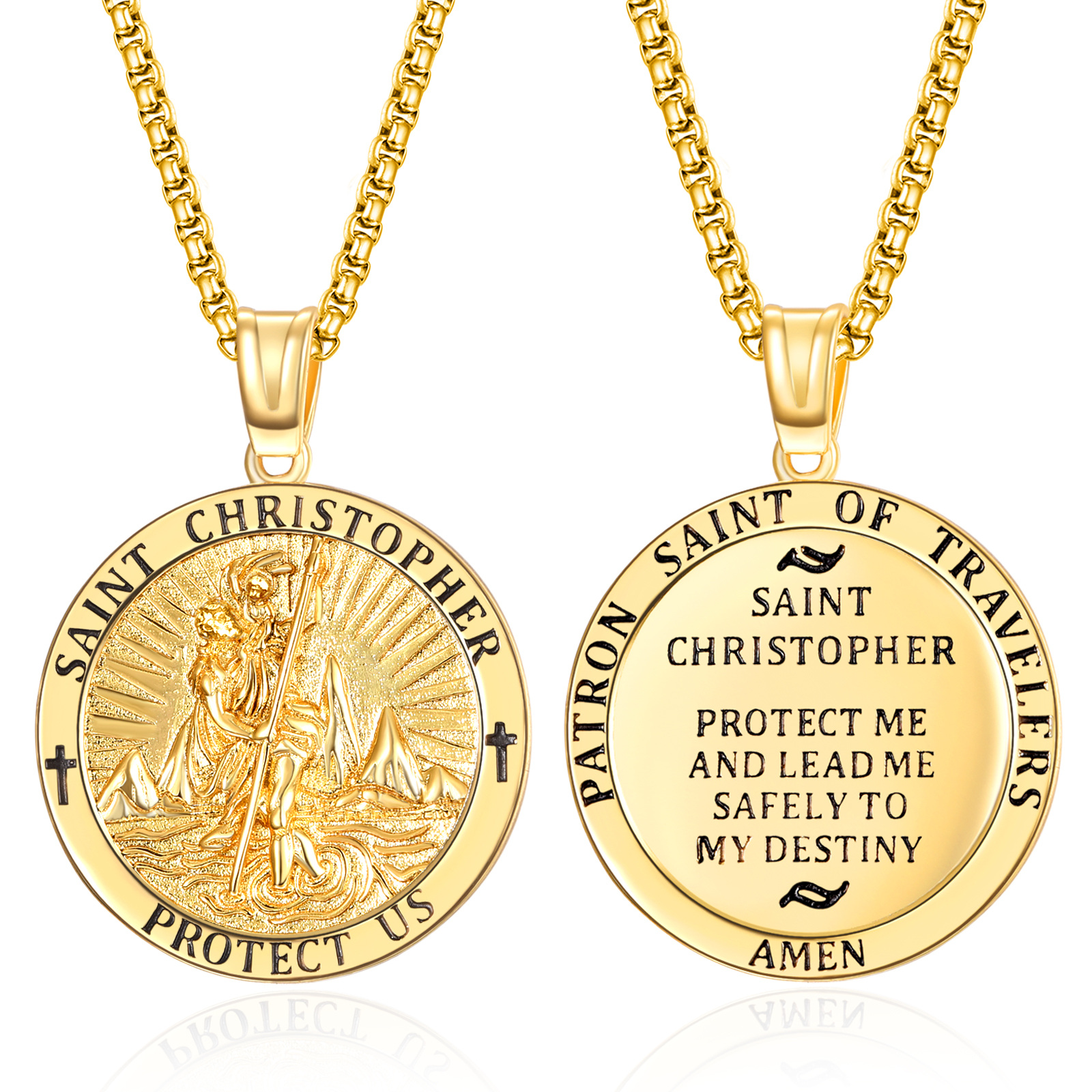 Vintage Charm Saint Christopher Necklace in 14K Solid Gold-YAFEINI Personalized Jewelry