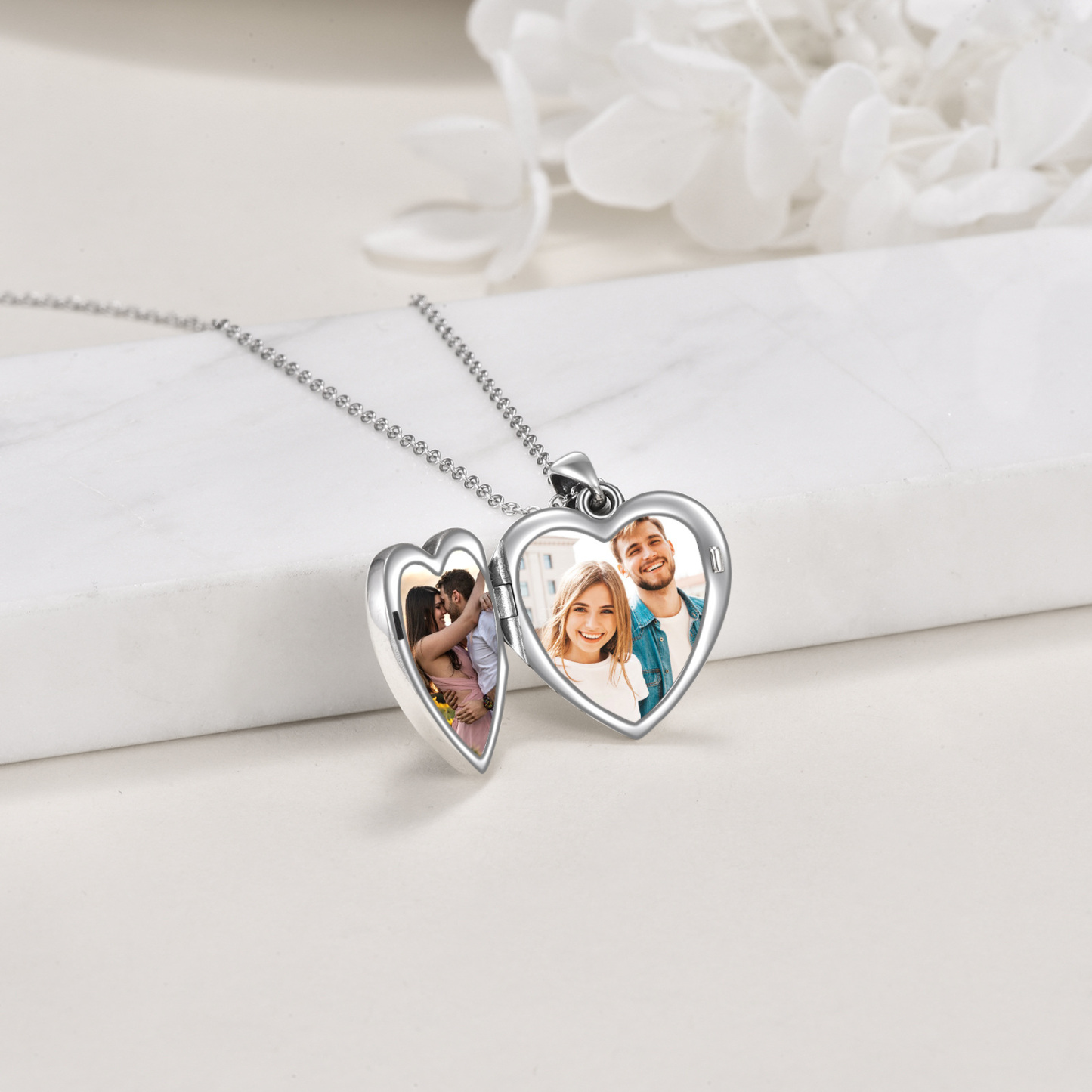 Personalized Moonstone Heart Shaped Rose Custom Photo Locket Necklace in Sterling Silver-YAFEINI Personalized Jewelry