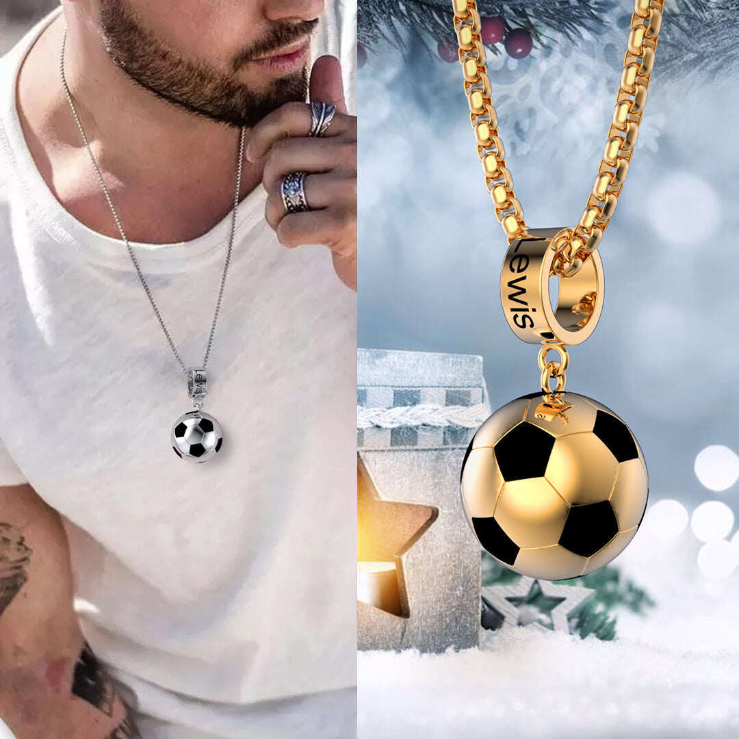 Athletic Essence Football Pendant Necklace with Engraving in Sterling Silver-YAFEINI Personalized Jewelry