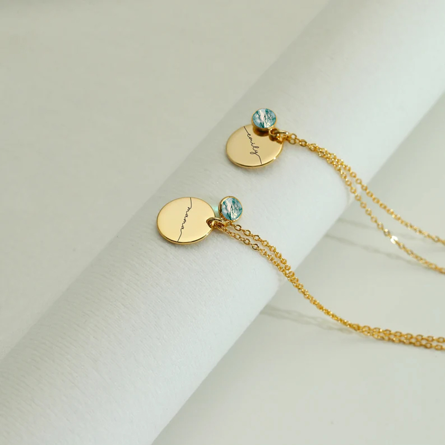 Eternal Nature Round Agate Pendant Necklace in Gold Vermeil-YAFEINI Personalized Jewelry