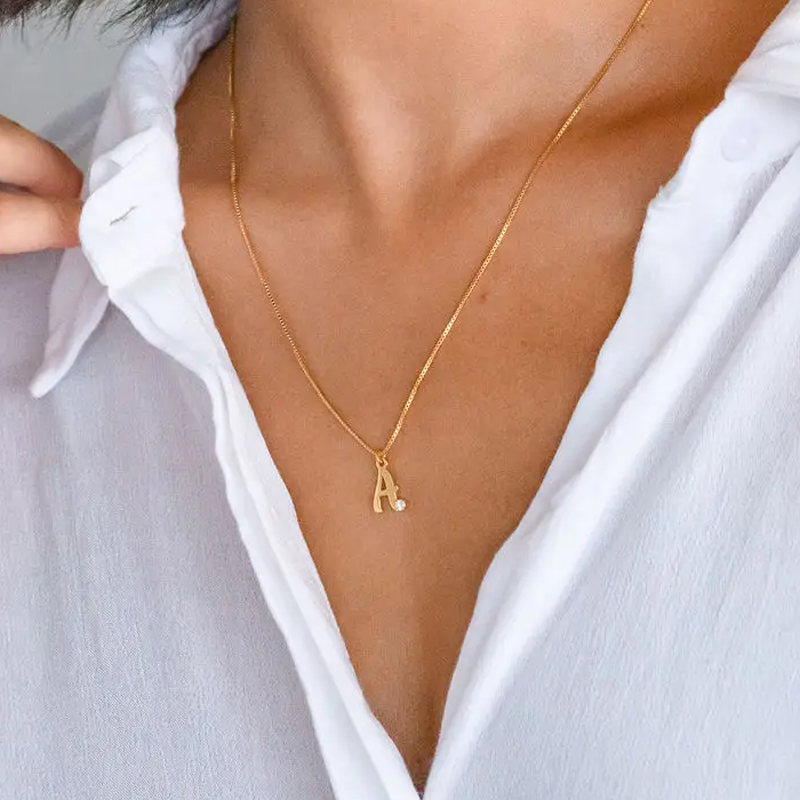 Exquisite Diamond Initial Necklace with Custom Elegance in Gold Vermeil-YAFEINI Personalized Jewelry