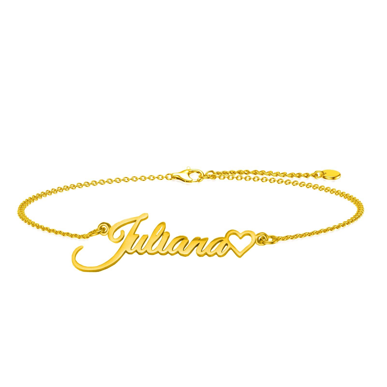 Heart-Accented Personalized Name Bracelet in Gold Vermeil-YAFEINI Personalized Jewelry