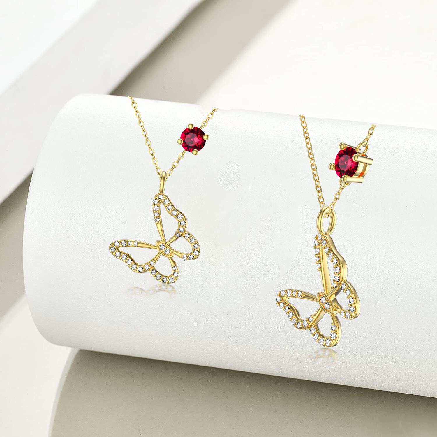 Circular Cubic Zirconia Butterfly Birthstone Necklace in 14K Solid Gold-YAFEINI Personalized Jewelry