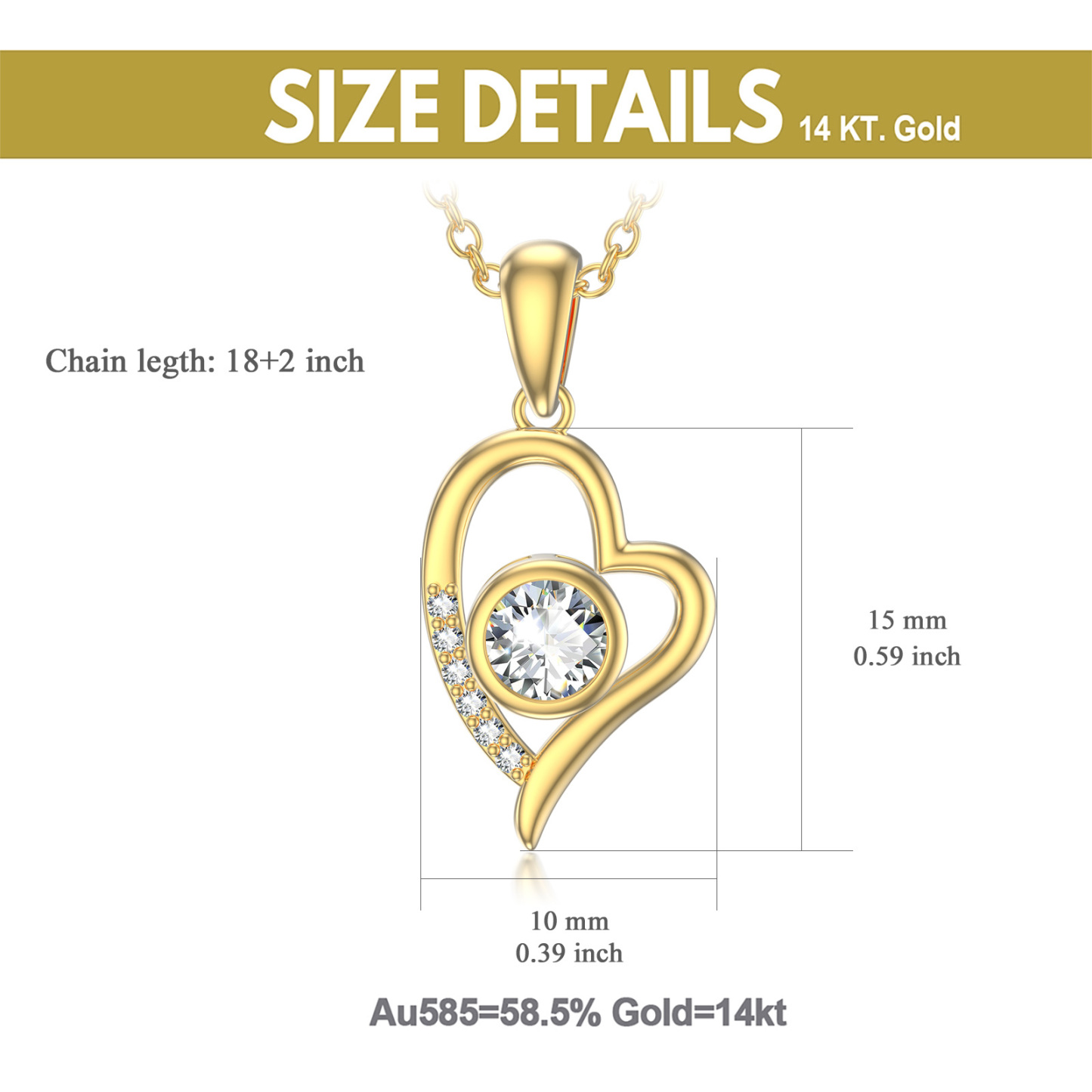 Cubic Zirconia Heart Pendant Birthstone Necklace in Gold Vermeil-YAFEINI Personalized Jewelry