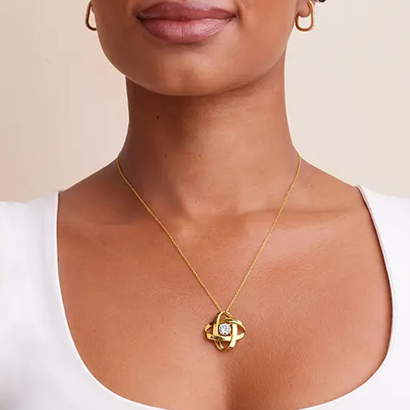 Radiant Harmony Birthstone Pendant Necklace with Engraving in Gold Vermeil-YAFEINI Personalized Jewelry