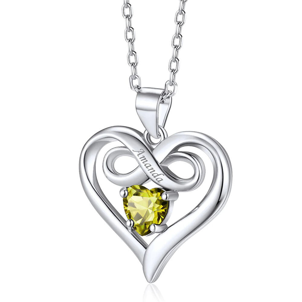 Personalized Birthstone Heart Pendant Necklace in Gold Vermeil-YAFEINI Personalized Jewelry