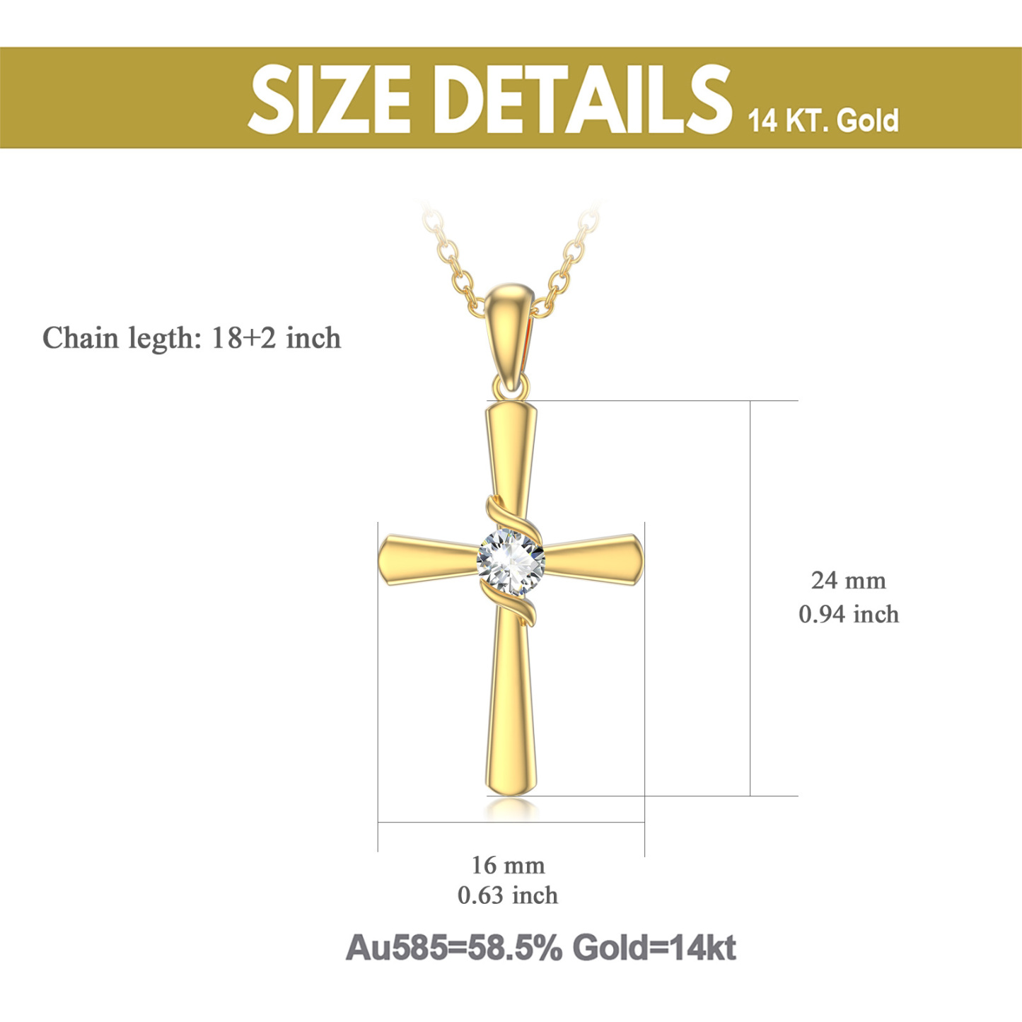 Zircon Cross Pendant Birthstone Necklace in Gold Vermeil-YAFEINI Personalized Jewelry