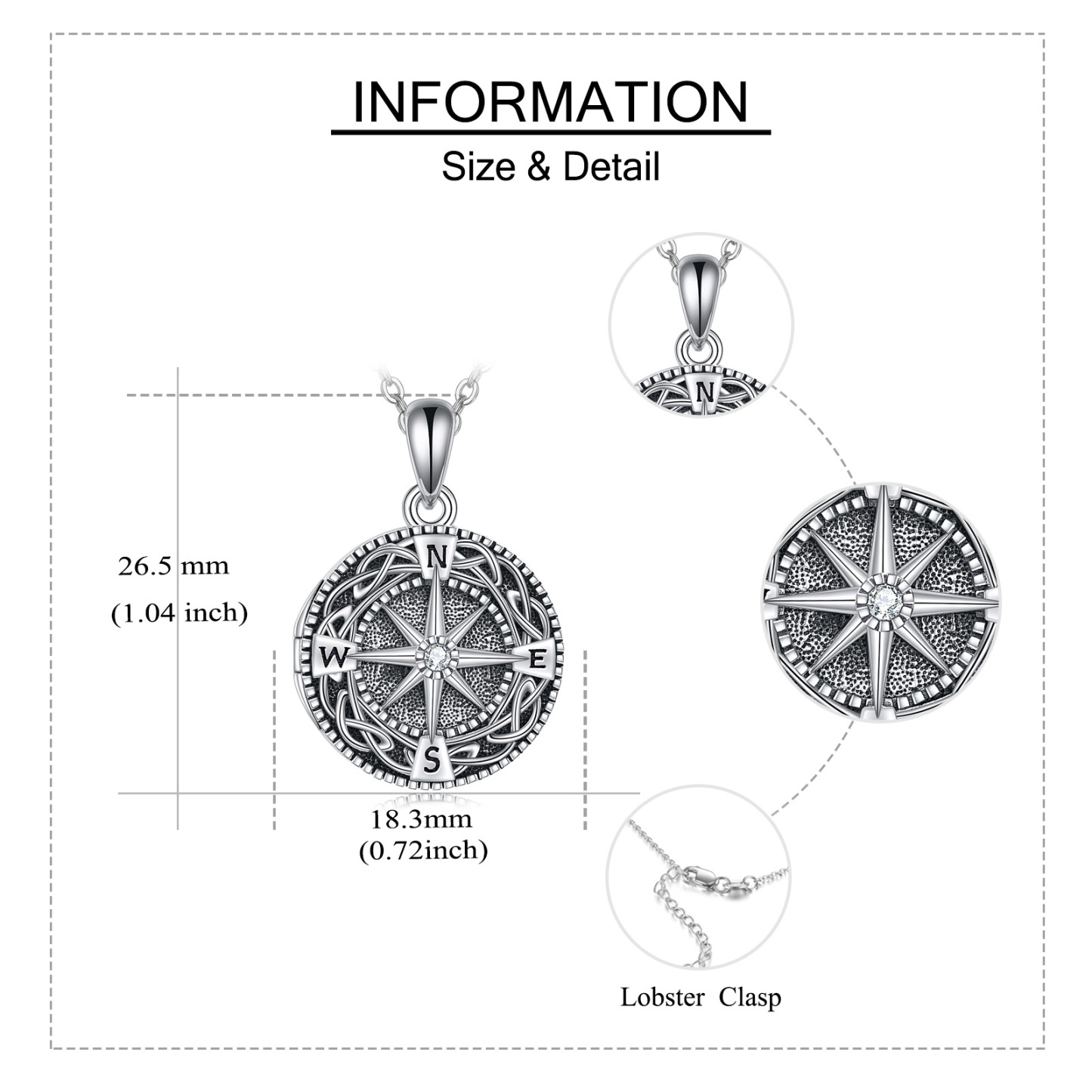 Personalized Zircon Celtic Knot Compass Custom Photo Locket Necklace in Sterling Silver-YAFEINI Personalized Jewelry