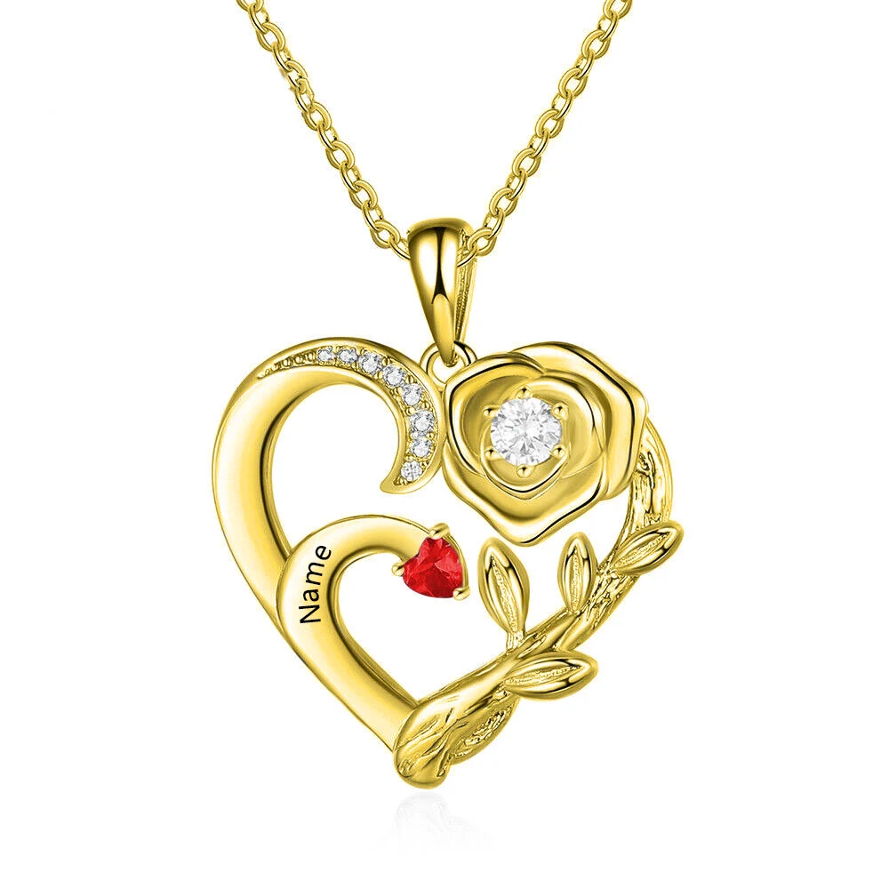 Heart Zircon Engraving Pendant Necklace in Gold Vermeil-YAFEINI Personalized Jewelry