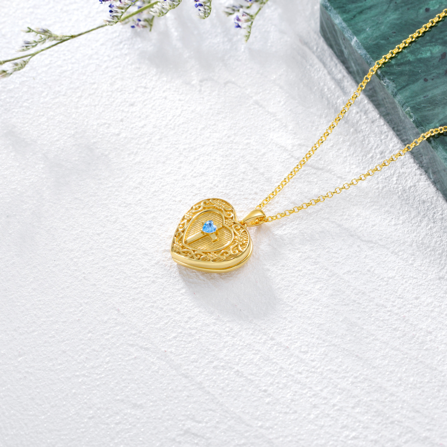 Personalized Heart Cubic Zirconia Cross with Custom Photo Pendant Necklace in Gold Vermeil-YAFEINI Personalized Jewelry