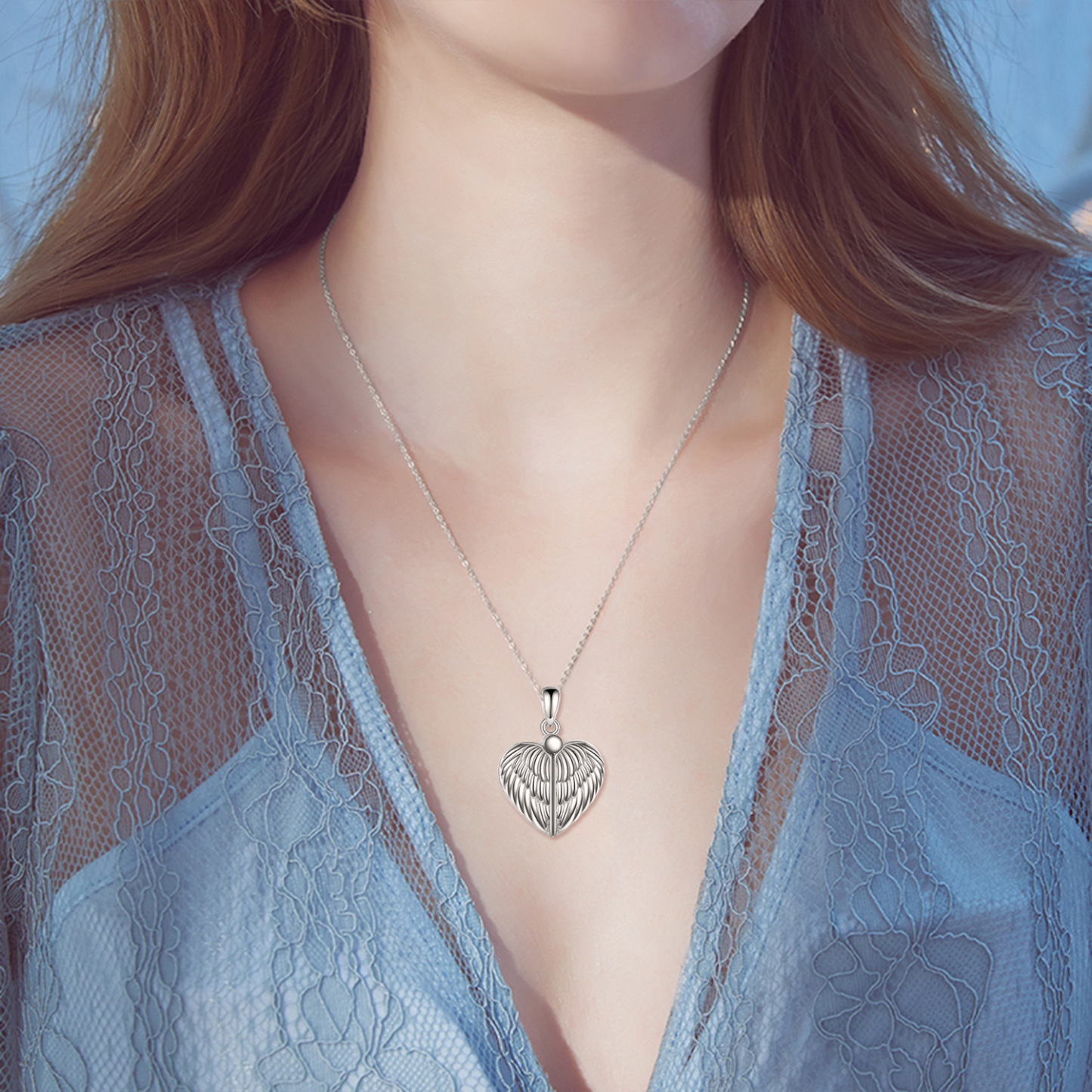 Angel Wings Personalized Photo Locket Necklace in Sterling Silver-YAFEINI Personalized Jewelry