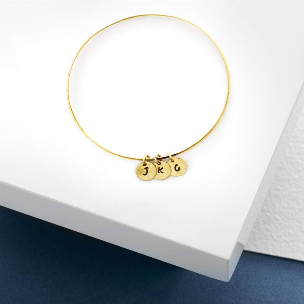 Custom Name Pendant Bangle Bracelet in Gold Vermeil-YAFEINI Personalized Jewelry