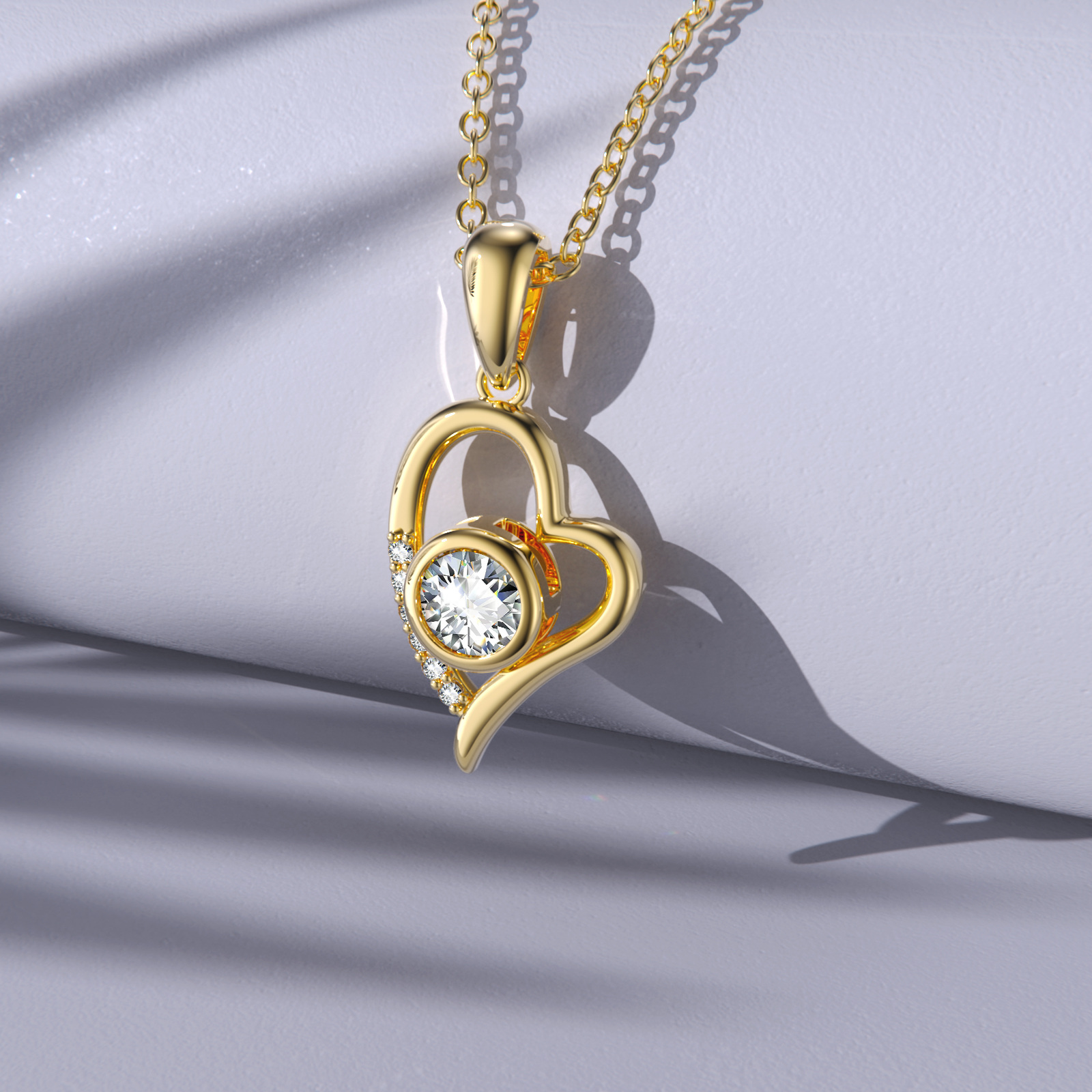 Cubic Zirconia Heart Pendant Birthstone Necklace in Gold Vermeil-YAFEINI Personalized Jewelry