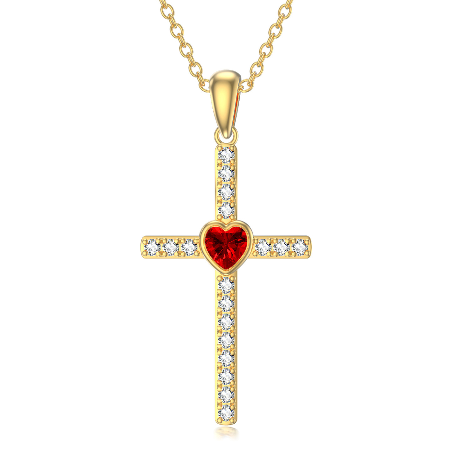 Zircon Cross Pendant Birthstone Necklace in Gold Vermeil-YAFEINI Personalized Jewelry