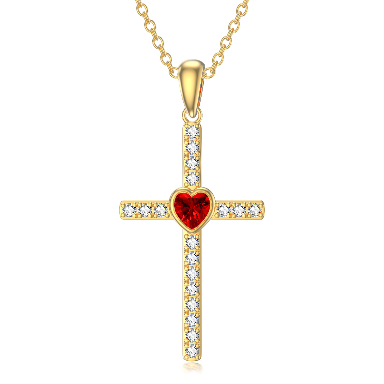 Zircon Cross Pendant Birthstone Necklace in Gold Vermeil-YAFEINI Personalized Jewelry