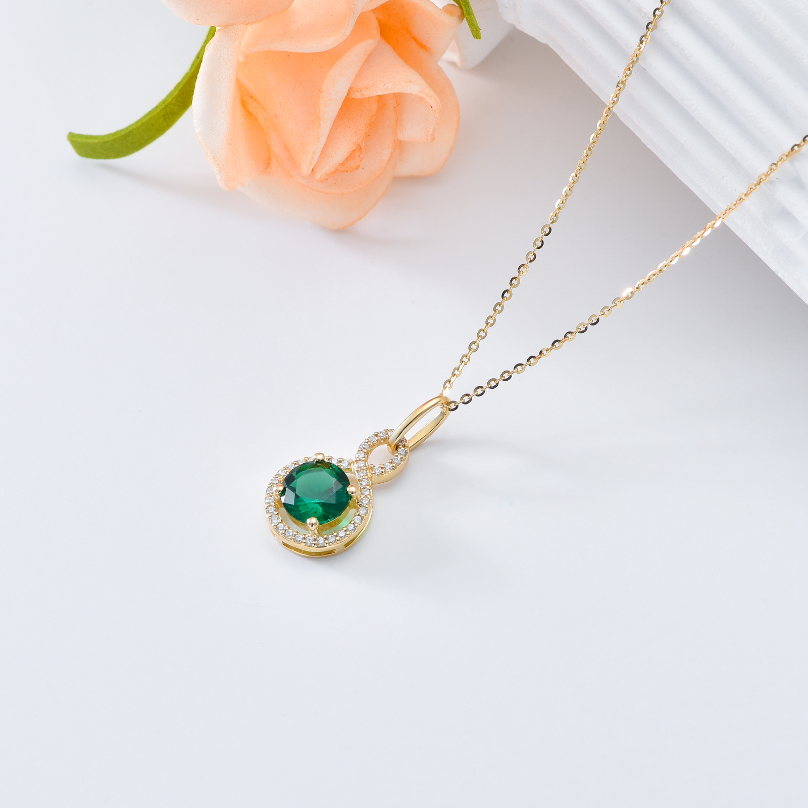 Cubic Zirconia Birthstone Necklace in 14K Solid Gold-YAFEINI Personalized Jewelry