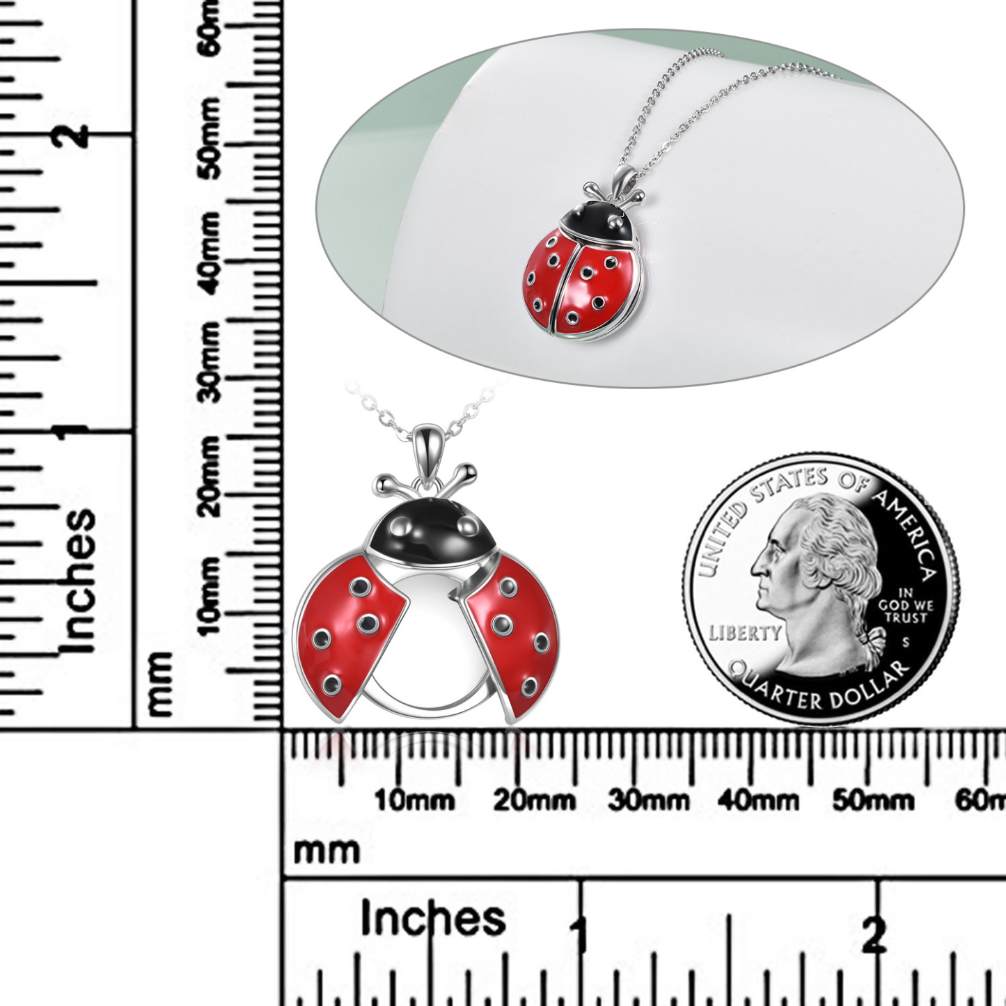 Personalized Ladybug Custom Photo Locket Necklace for Women in Sterling Silver-YAFEINI Personalized Jewelry