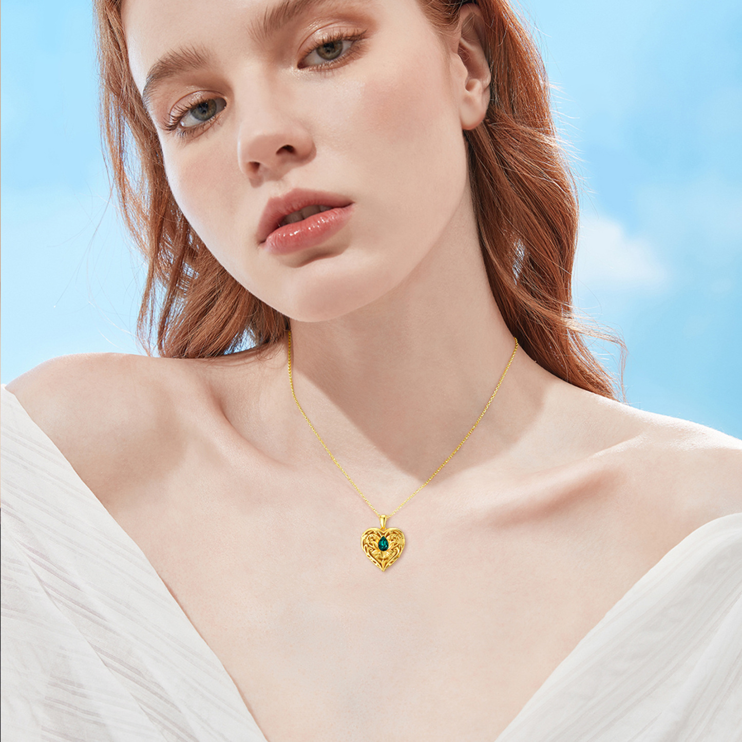 Personalized Crystal Engraving Lotus Heart Custom Photo Locket Necklace in 14K Solid Gold-YAFEINI Personalized Jewelry