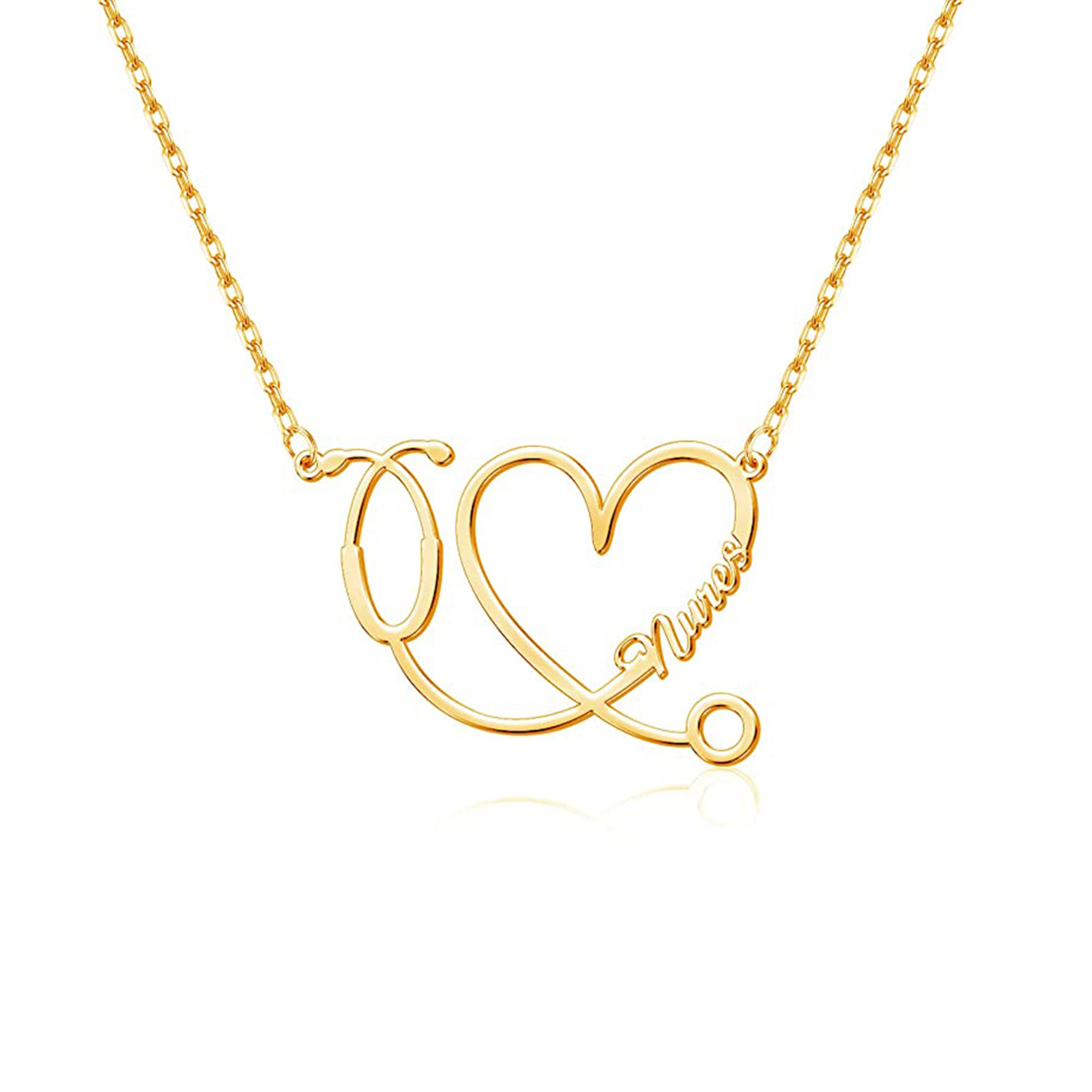 Compassionate Heart Stethoscope Necklace in Gold Vermeil-YAFEINI Personalized Jewelry