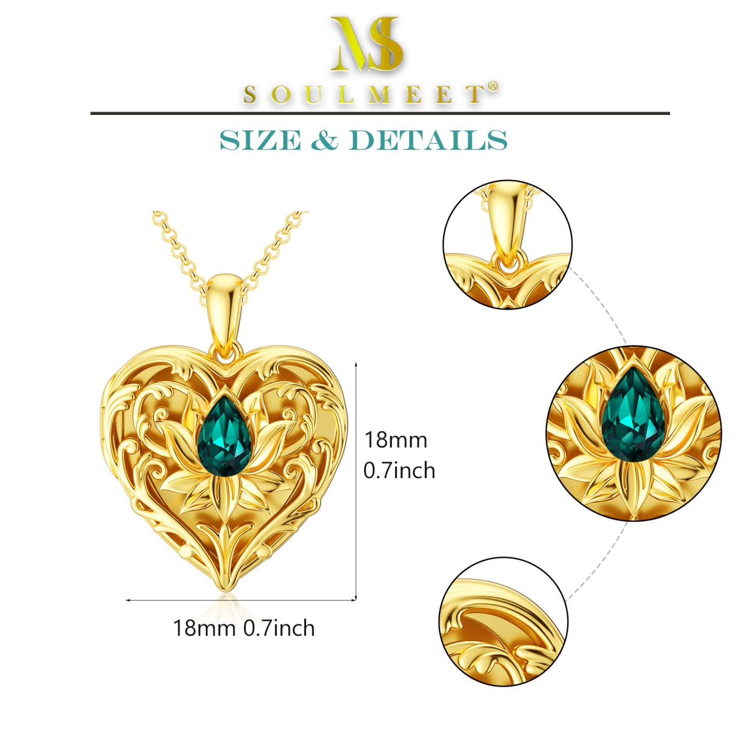 Crystal Lotus Heart Necklace for Women in 14K Solid Gold-YAFEINI Personalized Jewelry