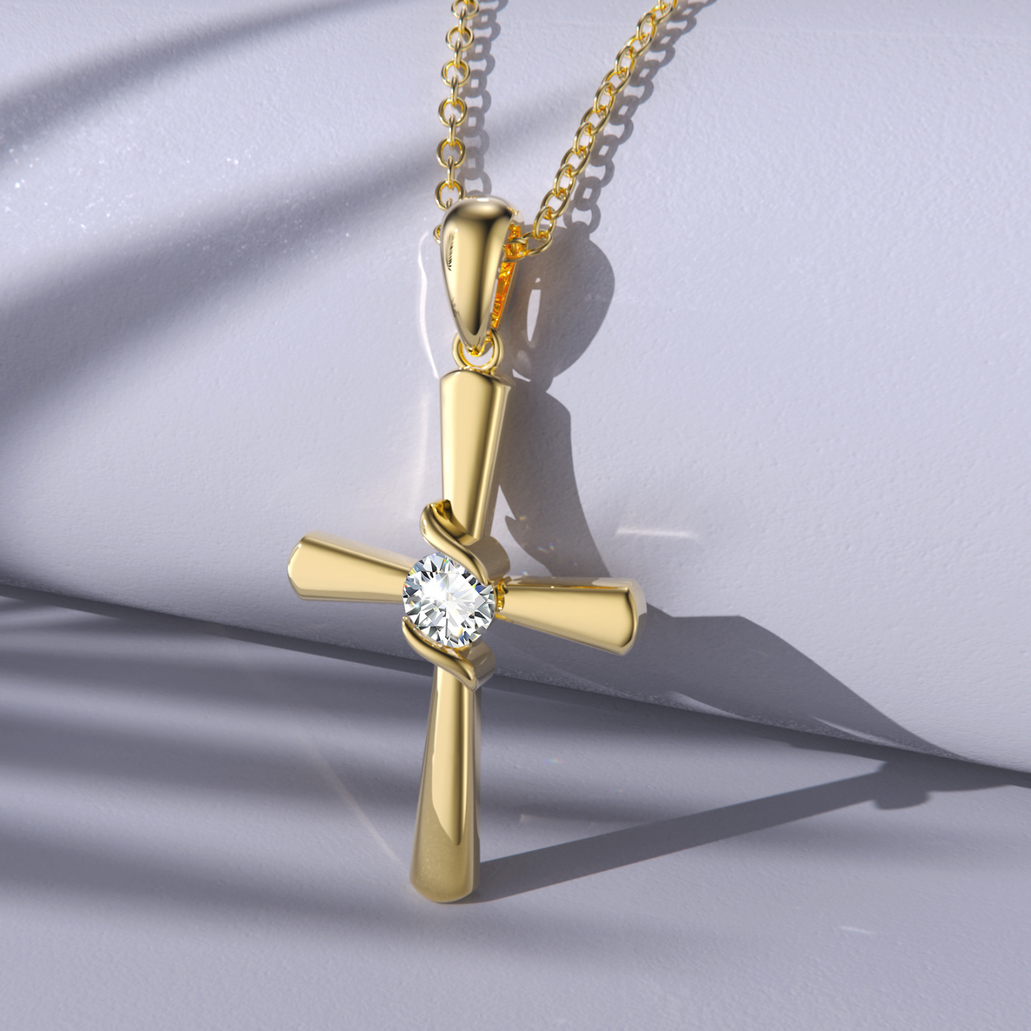 Zircon Cross Pendant Birthstone Necklace in Gold Vermeil-YAFEINI Personalized Jewelry