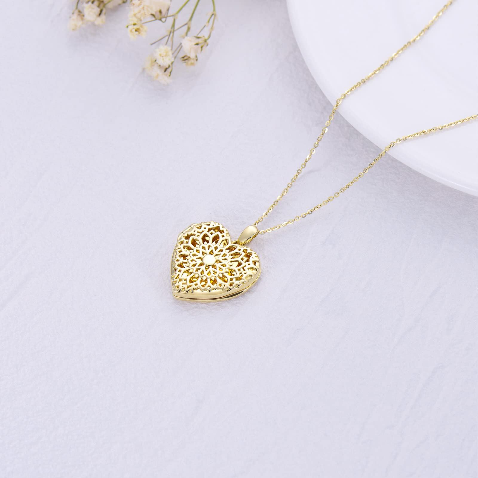 Personalized Sunflower Heart Custom Photo Locket Necklace in 14K Solid Gold-YAFEINI Personalized Jewelry