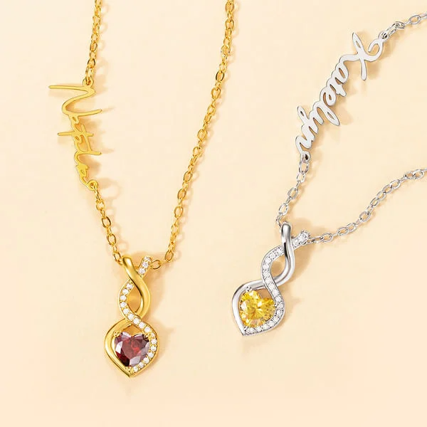 Infinity Symbol Personalized Heart Birthstone With Name Necklace In 14 K Gold