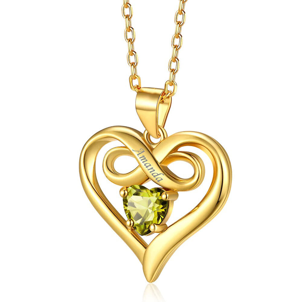 Personalized Birthstone Heart Pendant Necklace in Gold Vermeil-YAFEINI Personalized Jewelry