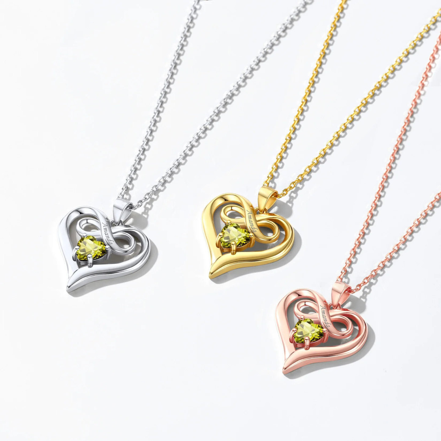 Personalized Birthstone Heart Pendant Necklace in Gold Vermeil-YAFEINI Personalized Jewelry