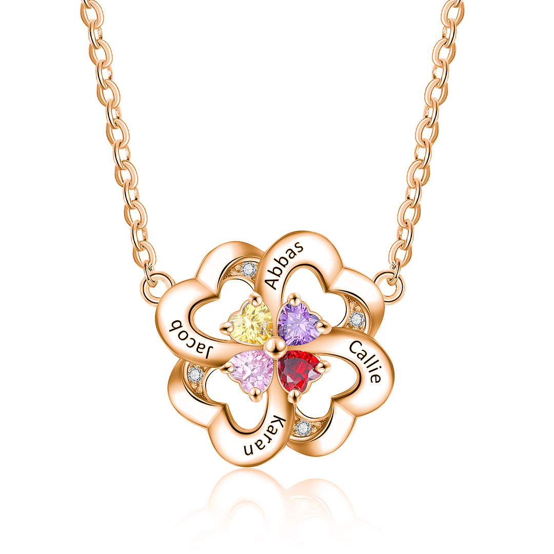 Personalized Four Leaf Clover Birthstone Necklace in Gold Vermeil-YAFEINI Personalized Jewelry