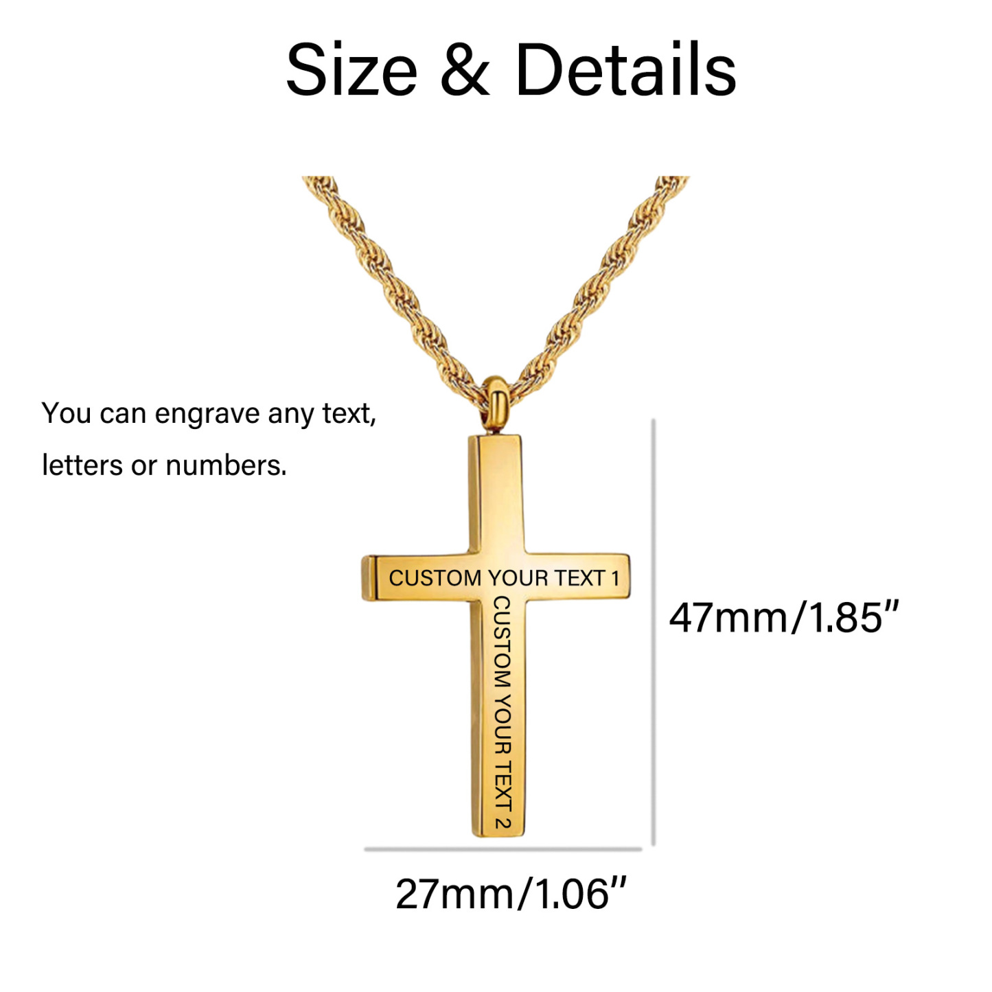 Heritage Cross Personalized Necklace for Men in 14K Solid Gold-YAFEINI Personalized Jewelry